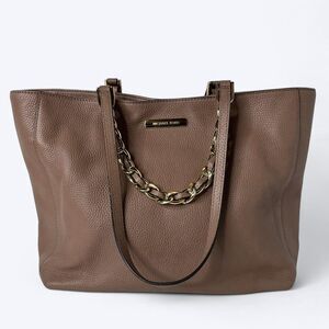 Michael Kors Harper East West Tote Shoulder Bag Gold Chain Pebble Leather